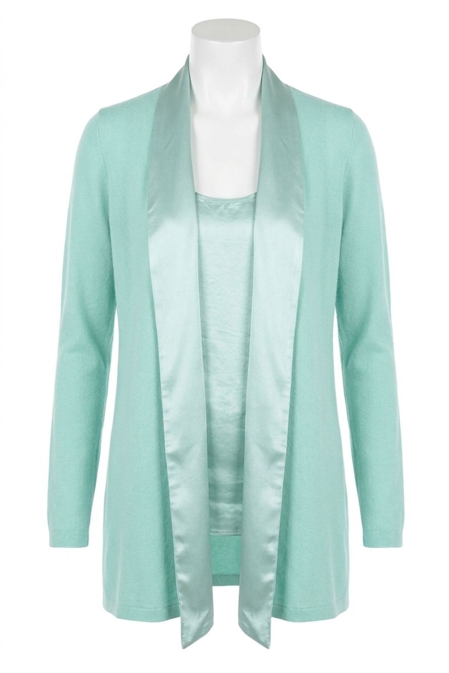 NEW PJ HARLOW shelby satin trimmed robe with pockets in aqua